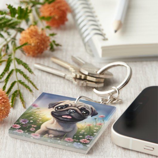 Mops-Blume Schlüsselanhänger (Vorderseite rechts)