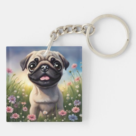 Mops-Blume Schlüsselanhänger (Rückseite)