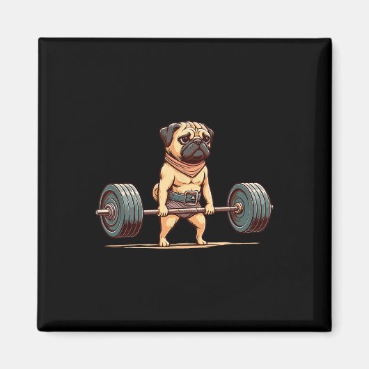 Mops Bodybuilder Gym Spaß Weightlift Workout Magnet (Vorne)