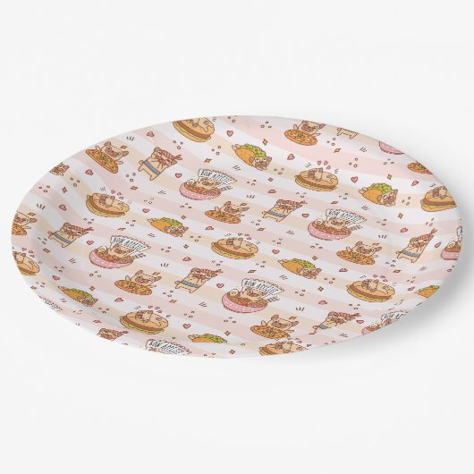 Mops Bon Appetit Hamburger Taco Food Pappteller (Schrägansicht)