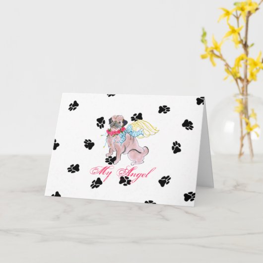 Mops Bone Mot Karte (Gelbe Blume)