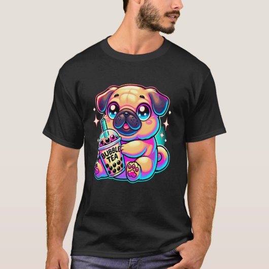 Mops-Bubble-Tea-Boba-Tee T-Shirt (Vorderseite)