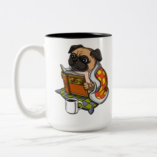 Mops Buch Lesen Lover Dog Niedlich Haustier Zweifarbige Tasse (Links)
