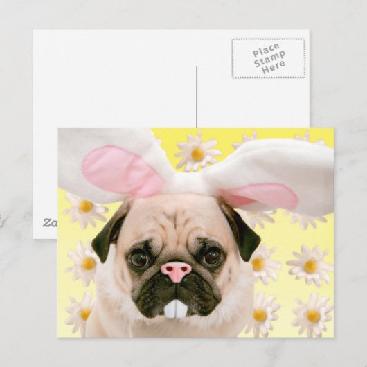 Mops Bunny Ears Postkarte (Vorne/Hinten)