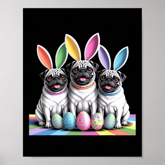 Mops Bunny Pals Osterspass! Niedliche Hunde Frühli Poster (Vorne)