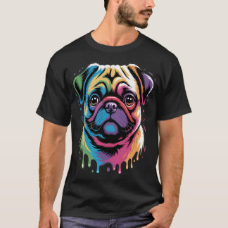 Mops Buntes Pop Art Spritzkunst Tie Dye Regenbogen T-Shirt