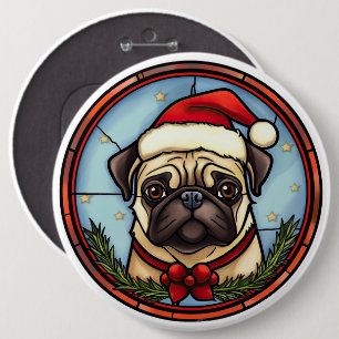 Mops-Buntglas-Weihnachten Button