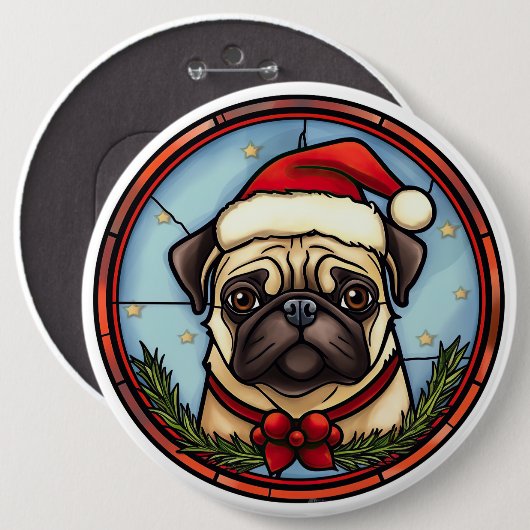 Mops-Buntglas-Weihnachten Button (Vorne & Hinten)
