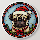Mops-Buntglas-Weihnachten Button (Vorderseite)