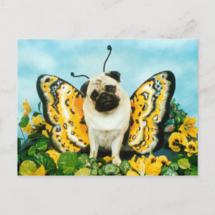 Mops Butterfly Postcard Postkarte