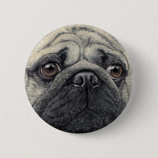 Mops Button - "Pugshot" (Vorderseite)