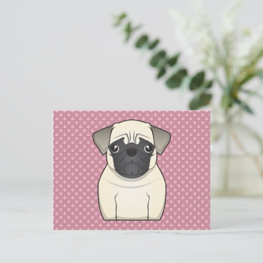 Mops Cartoon Postkarte (Stehend Vorderseite)