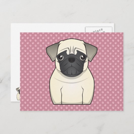 Mops Cartoon Postkarte (Vorne/Hinten)