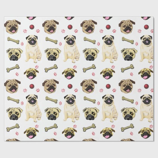 Mops Celebration Wrapping Paper Geschenkpapier (Flach)