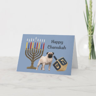 Mops Chanukah Card Menorah Dreidel Feiertagskarte