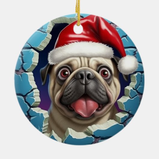Mops Christmas 3d Keramik Ornament (Hinten)