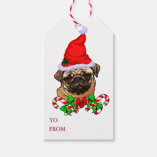 Mops Christmas MERRY Geschenkanhänger (Vorderseite)