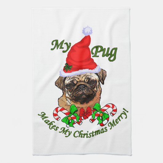 Mops Christmas Merry Handtuch (Vertikal)