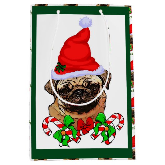 Mops Christmas Merry Mittlere Geschenktüte (Vorderseite)