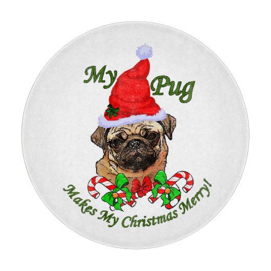 Mops Christmas Merry Schneidebrett (Vorderseite)