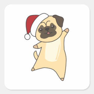 Mops Christmas Snow Winter Animals Dogs Quadratischer Aufkleber