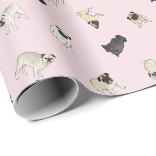 Mops Confetti - Blassrosa Geschenkpapier (Rolleneckpunkt)