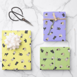 Mops Confetti - gelb, lila, grün Geschenkpapier Set
