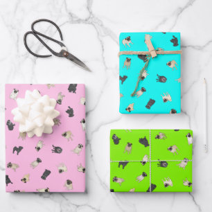 Mops Confetti - Kaugummi pink, türkis, grün  Geschenkpapier Set