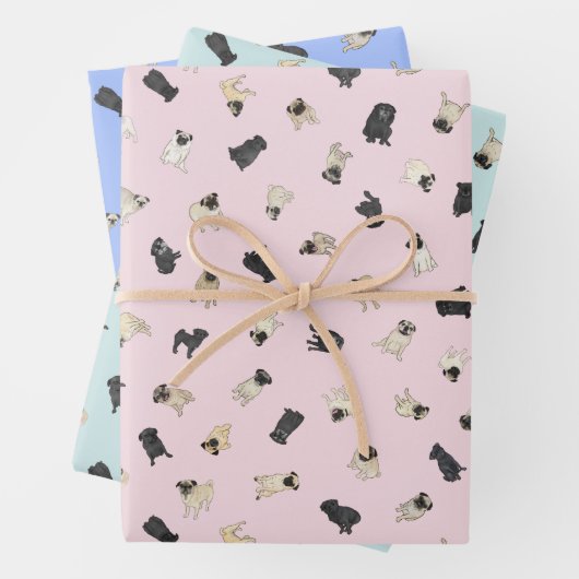 Mops Confetti - Rosa, Blau, Minzaqua Geschenkpapier Set (Beispiel)