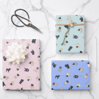 Mops Confetti - Rosa, Blau, Minzaqua Geschenkpapier Set