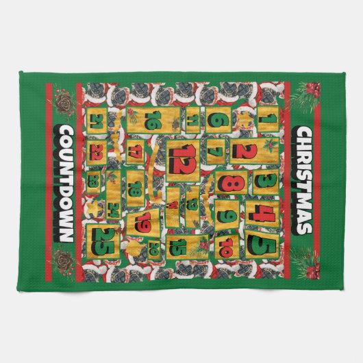 Mops Countdown Weihnachtskalender Hund Geschirrtuch (Horizontal)