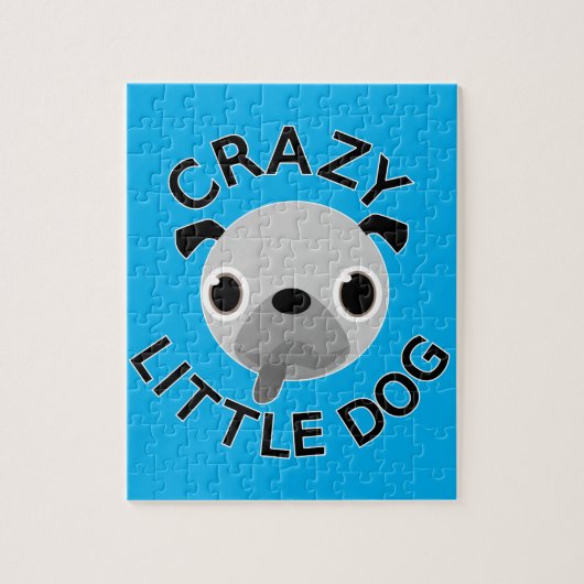 Mops Crazy kleiner Hund auf blau Puzzle (Vertikal)