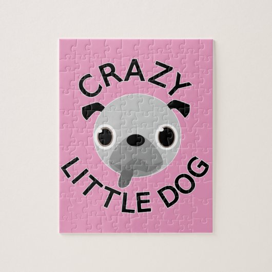 Mops Crazy kleiner Hund auf rosa Puzzle (Vertikal)