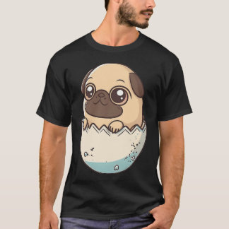 Mops, der aus einem Ei schlüpft, kawaii Chibi-Hund T-Shirt