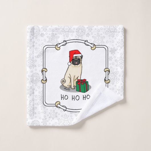 Mops der Weihnachtszeit (helle Weihnachtsmannmütze Badhandtuch Set (Waschlappen)