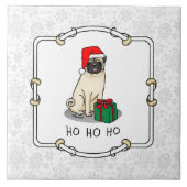 Mops der Weihnachtszeit (helle Weihnachtsmannmütze Fliese (Vorderseite)