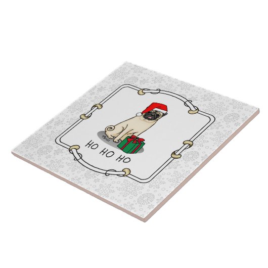 Mops der Weihnachtszeit (helle Weihnachtsmannmütze Fliese (Seite)