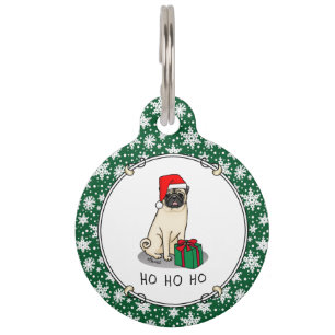 Mops der Weihnachtszeit (helle Weihnachtsmannmütze Haustiermarke