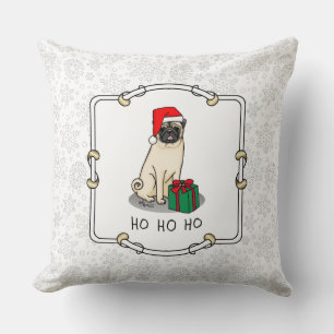 Mops der Weihnachtszeit (helle Weihnachtsmannmütze Kissen