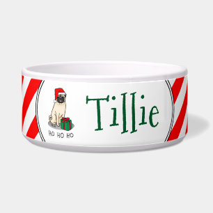 Mops der Weihnachtszeit (helle Weihnachtsmannmütze Napf