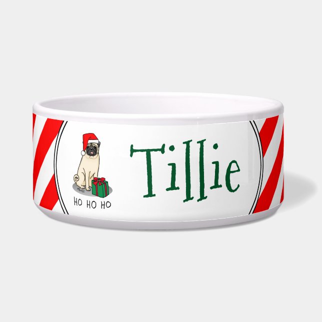 Mops der Weihnachtszeit (helle Weihnachtsmannmütze Napf (Vorderseite)