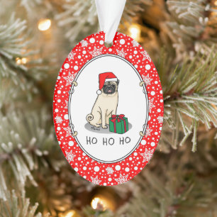 Mops der Weihnachtszeit (helle Weihnachtsmannmütze Ornament
