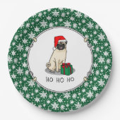 Mops der Weihnachtszeit (helle Weihnachtsmannmütze Pappteller (Vorderseite)