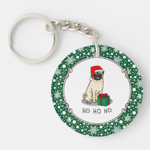 Mops der Weihnachtszeit (helle Weihnachtsmannmütze Schlüsselanhänger