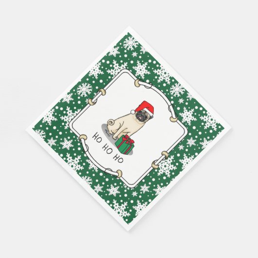 Mops der Weihnachtszeit (helle Weihnachtsmannmütze Serviette (Ecke)