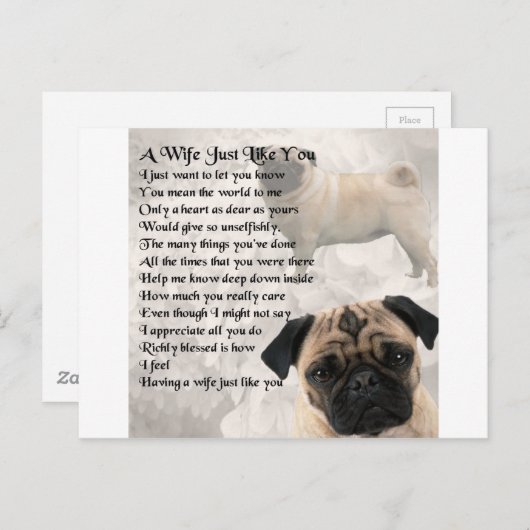 Mops-Design - Ehefrau Gedicht Postkarte (Vorne/Hinten)