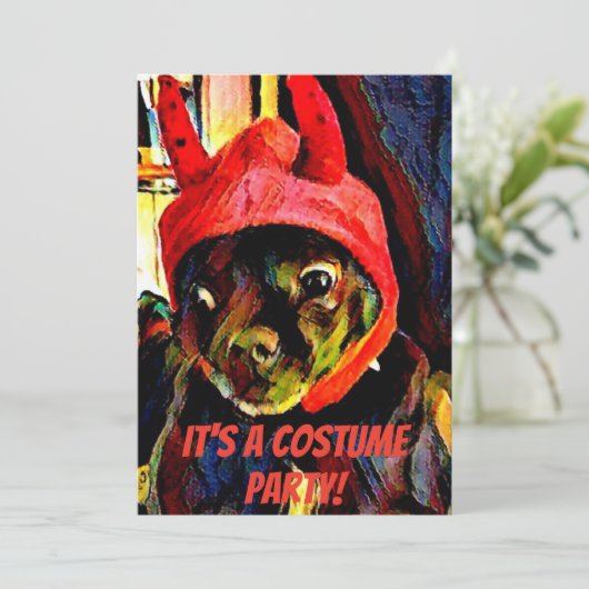 Mops Devil Halloween KostümParty Einladung (Stehend Vorderseite)