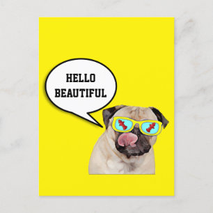 Mops, die ein Hydrantenposter lieben Postkarte