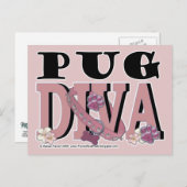 Mops DIVA Postkarte (Vorne/Hinten)