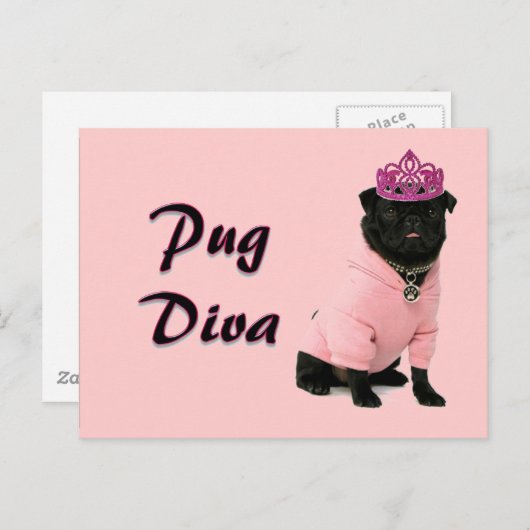 Mops Diva Postkarte (Vorne/Hinten)